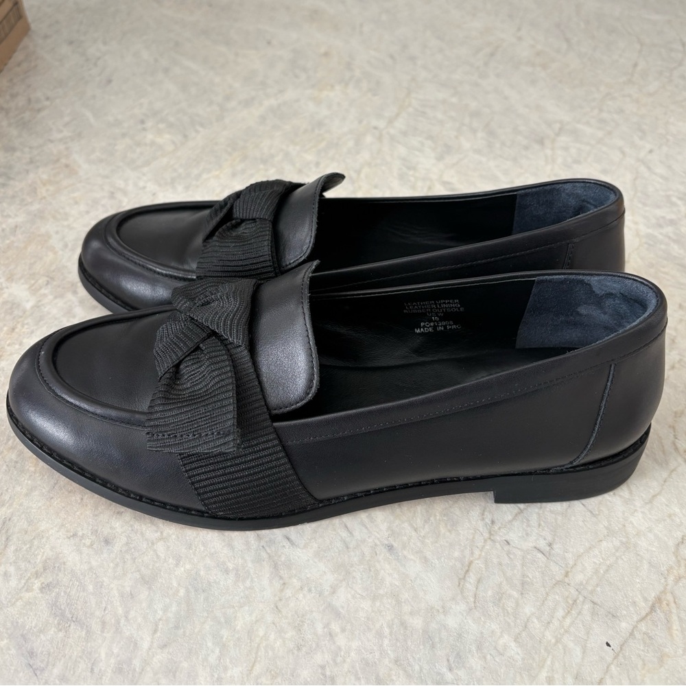 Quince Italian Leather Bow Penny Loafer Black Sz10 - Picture 2 of 5